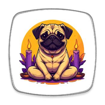 Pug Dog Yoga Illustration - Square fridge magnet - white - Front