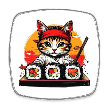 Sushi Katze Kopfband - Viereckiger Kühlschrankmagnet - Weiß - Vorne
