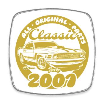 25. Geburtstag - Klassiker Musclecar 07/2001 - Viereckiger Kühlschrankmagnet - Weiß - Vorne