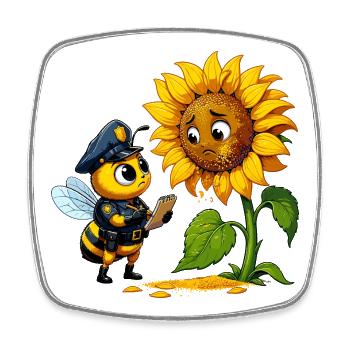 Une abeille policière vérifie le tournesol - Magnet carré - blanc - Devant