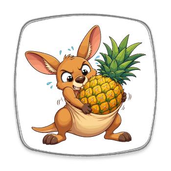 Kangaroo with Pineapple Cartoon - Square fridge magnet - white - Front