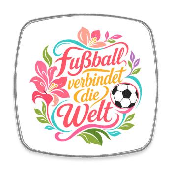  Fußball Verbindet Die Welt Florales Fußball  - Viereckiger Kühlschrankmagnet - Weiß - Vorne