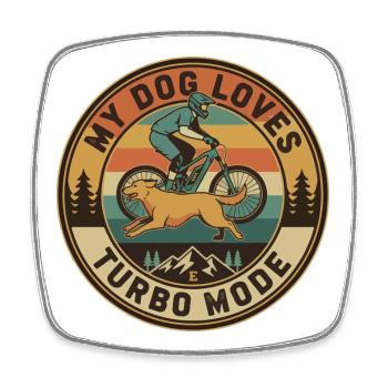 My Dog Loves Turbo Mode E-MTB Retro - Square fridge magnet - white - Front