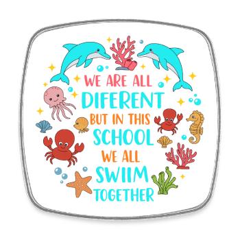 In This School We Swim Together Schule Spruch - Square fridge magnet - white - Front