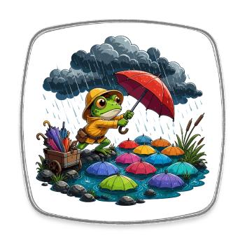 Frosch im Regen mit bunten Schirmen - Viereckiger Kühlschrankmagnet - Weiß - Vorne
