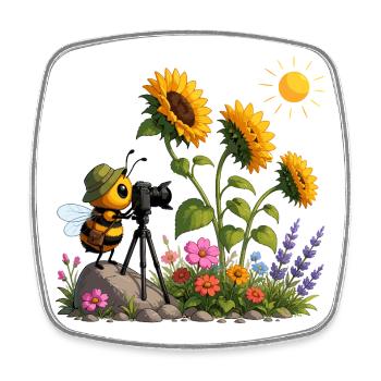Biene filmt Sonnenblumen - Viereckiger Kühlschrankmagnet - Weiß - Vorne