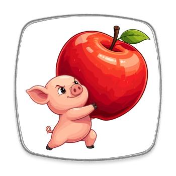 Apple Pig Cartoon - Square fridge magnet - white - Front