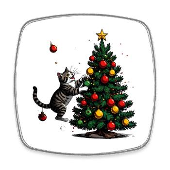 Katzenfreund am Weihnachtsbaum - Viereckiger Kühlschrankmagnet - Weiß - Vorne