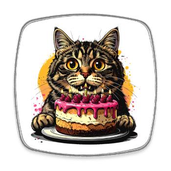 Cat Birthday Cake Party - Square fridge magnet - white - Front