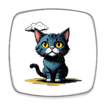 Cat under a rain cloud - Square fridge magnet - white - Front