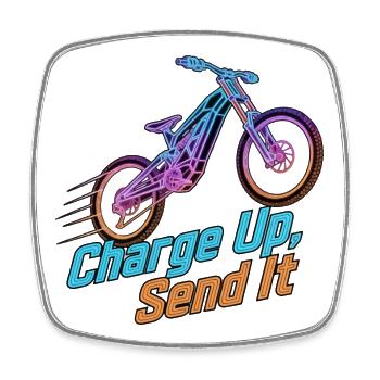 Charge Up Send It Neon E-Bike - Square fridge magnet - white - Front