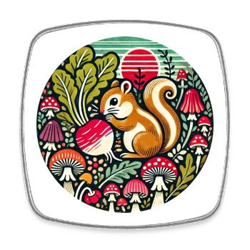 Écureuil fantaisiste parmi les champignons - Magnet carré - blanc - Devant