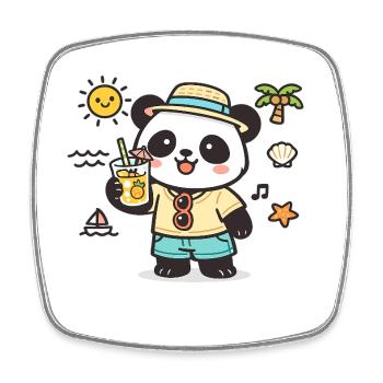 Summer panda on the beach - Square fridge magnet - white - Front