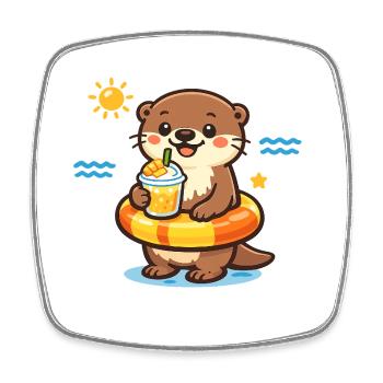 Otter mit Getränk am Strand - Viereckiger Kühlschrankmagnet - Weiß - Vorne