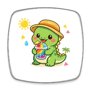 Sunny dinosaur with iced drink - Square fridge magnet - white - Front