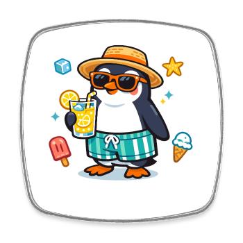 Summer penguin with drink - Square fridge magnet - white - Front