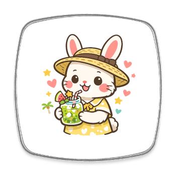 Lemonade bunny in straw hat - Square fridge magnet - white - Front