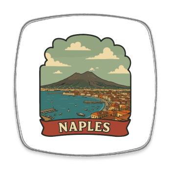 Badge autocollant rétro de voyage du mont Vésuve de Naples - Magnet carré - blanc - Devant