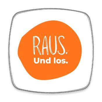 Raus. Und los. – Outdoor Design in Orange - Viereckiger Kühlschrankmagnet - Weiß - Vorne