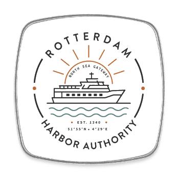 Rotterdam Harbor Authority Vintage Maritime Abzeichen - Viereckiger Kühlschrankmagnet - Weiß - Vorne