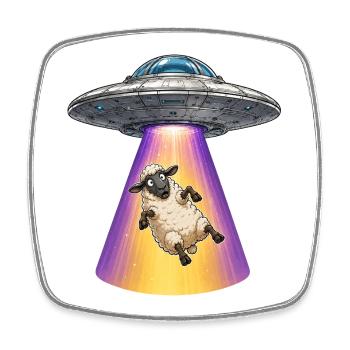 UFO Abduction Fluffy Cartoon Sheep Sticker - Square fridge magnet - white - Front