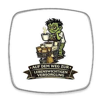 Zombie mit Kaffee auf dem Einkaufsweg - Viereckiger Kühlschrankmagnet - Weiß - Vorne