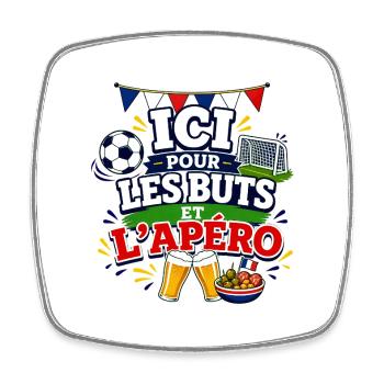 Ici pour les buts et l'apéro - Magnet carré - blanc - Devant
