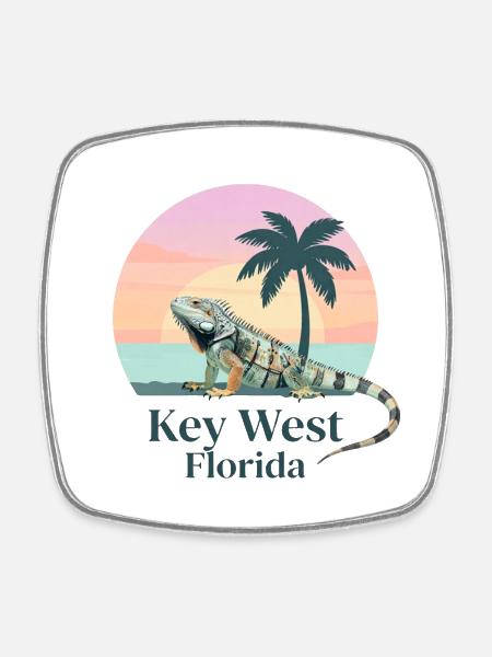 Key West Iguana Sunset - Square fridge magnet - white