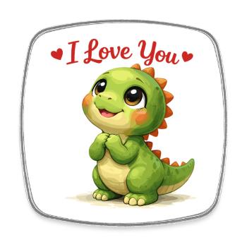 Cute dino looks at Mom: I Love You Design - Square fridge magnet - white - Front