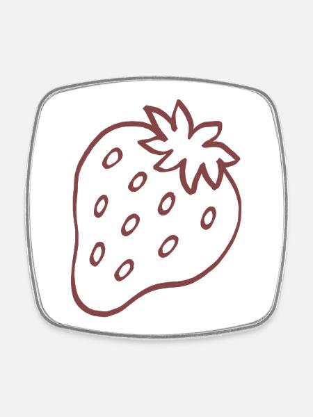 Strawberry Minimal Line Art - Viereckiger Kühlschrankmagnet - Weiß