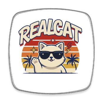 Katze Sonnenbrille Sonnenuntergang Realcat  - Viereckiger Kühlschrankmagnet - Weiß - Vorne