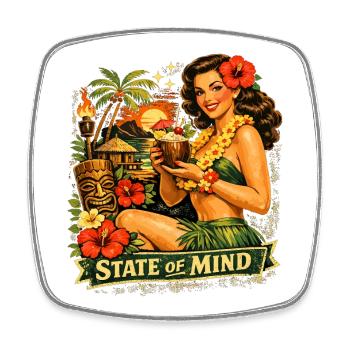 Tiki State of Mind Retro Pin Up Poster Design - Square fridge magnet - white - Front