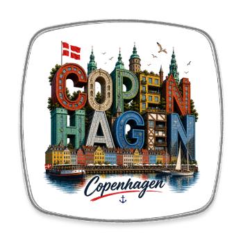Kopenhagener farbenfrohe Skyline-Typografie - Viereckiger Kühlschrankmagnet - Weiß - Vorne