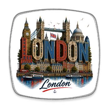 Londoner Mosaikbriefe - Viereckiger Kühlschrankmagnet - Weiß - Vorne
