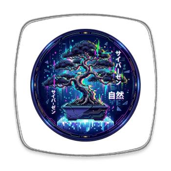 Cyber Zen Glitch Bonsai Futuristic Japan Aesthetic - Square fridge magnet - white - Front
