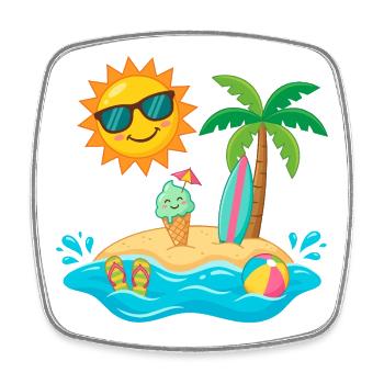 Sun, island, beach, holiday, enjoy fun by the sea - Square fridge magnet - white - Front