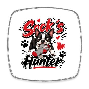 Le chiot chasseur de Boston Terrier Sock - Magnet carré - blanc - Devant