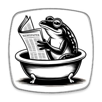 Frog in the bathroom reading newspaper - Square fridge magnet - white - Front