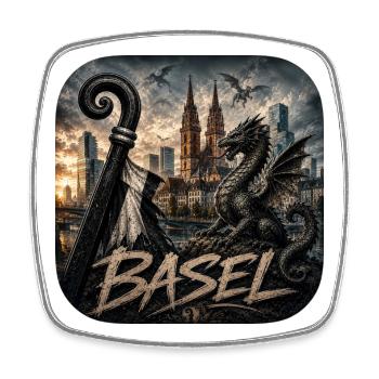 Basel Dragon Scene - Square fridge magnet - white - Front
