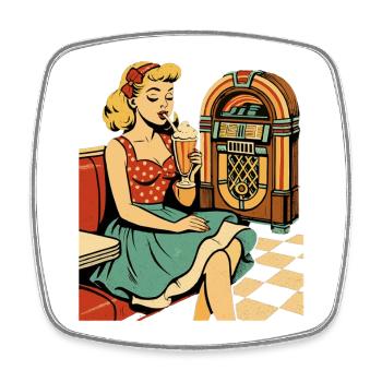 Retro 50s Diner Pin-Up Girl Milchshake Poster - Viereckiger Kühlschrankmagnet - Weiß - Vorne