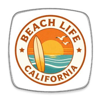 Beach Life California Surf Badge - Square fridge magnet - white - Front