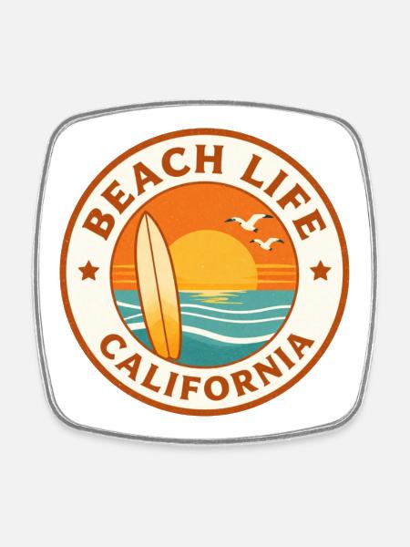 Beach Life California Surf Badge - Square fridge magnet - white