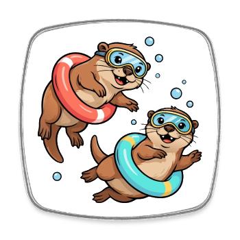 Two funny otters - Square fridge magnet - white - Front