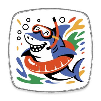Lustiger Hai mit Schwimmring und Taucherbrille - Viereckiger Kühlschrankmagnet - Weiß - Vorne