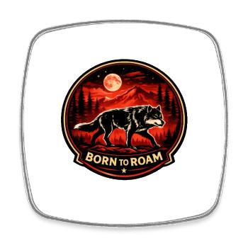 Born To Roam Wolf Wilderness Adventure Emblem - Viereckiger Kühlschrankmagnet - Weiß - Vorne