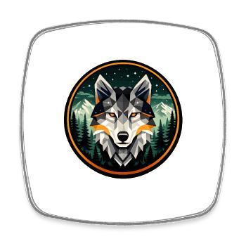 Geometrisches Wolf Mountain Forest Abzeichen-Design - Viereckiger Kühlschrankmagnet - Weiß - Vorne