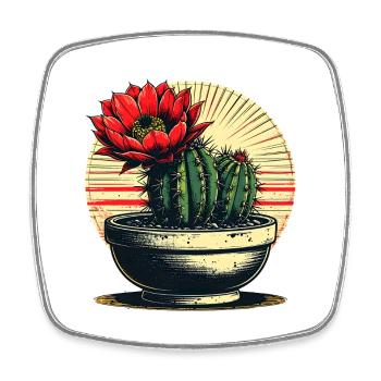 Kaktusblüte im Retro-Pot - Viereckiger Kühlschrankmagnet - Weiß - Vorne