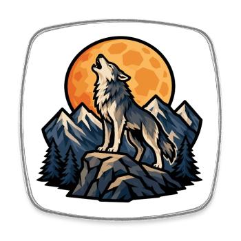 Loup hurlant sous lune en montagne - Magnet carré - blanc - Devant