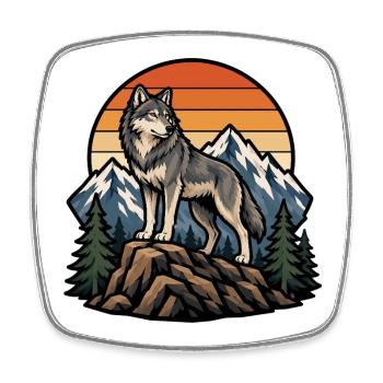 Majestic Wolf on Mountain Peak - Square fridge magnet - white - Front