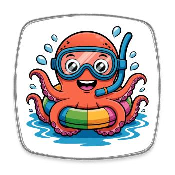 Bunter Oktopus mit Taucherbrille - Viereckiger Kühlschrankmagnet - Weiß - Vorne